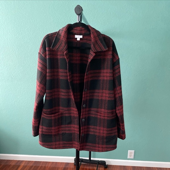 J. Jill Jackets & Blazers - J Jill Buffalo Red And Black Plaid Jacket / Coat W Pockets Size L - 0124